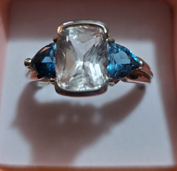 SIlver Ring with 2 white & 1 blue stones